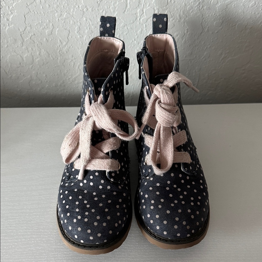 Cat & Jack Navy Polka Dot Boots with Pink Laces - Size 11 (Toddler Girl) - Picture 3 of 8